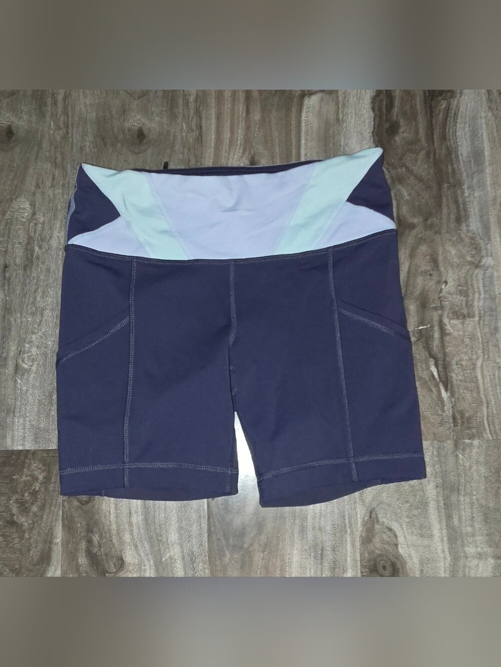 lululemon athletica Navy Bike Shorts with Light Blue Waistband Accent